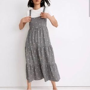 NWT Madewell Embroidered Tiered Midi Dress in Gingham Check